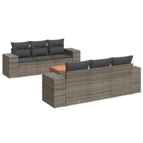 vidaXL 7-tlg. Garten-Sofagarnitur mit Kissen Grau Poly Rattan