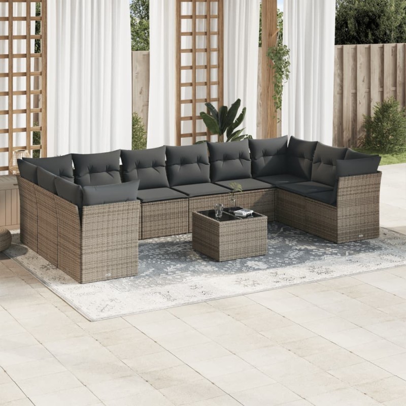 vidaXL 11-tlg. Garten-Sofagarnitur mit Kissen Grau Poly Rattan vidaXL 11-tlg. Garten-Sofagarnitur mit Kissen Grau Poly Rattan