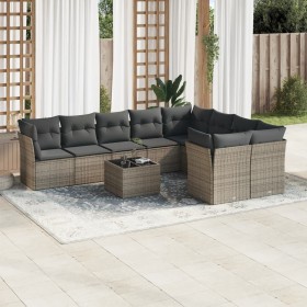 vidaXL 10-tlg. Garten-Sofagarnitur mit Kissen Grau Poly Rattan