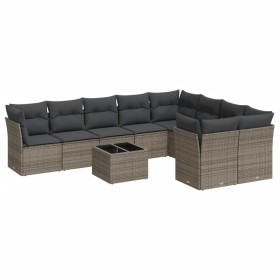 vidaXL 10-tlg. Garten-Sofagarnitur mit Kissen Grau Poly Rattan