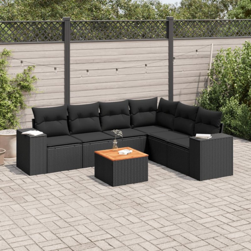 vidaXL 7-tlg. Garten-Sofagarnitur mit Kissen Schwarz Poly Rattan vidaXL 7-tlg. Garten-Sofagarnitur mit Kissen Schwarz Poly Rattan