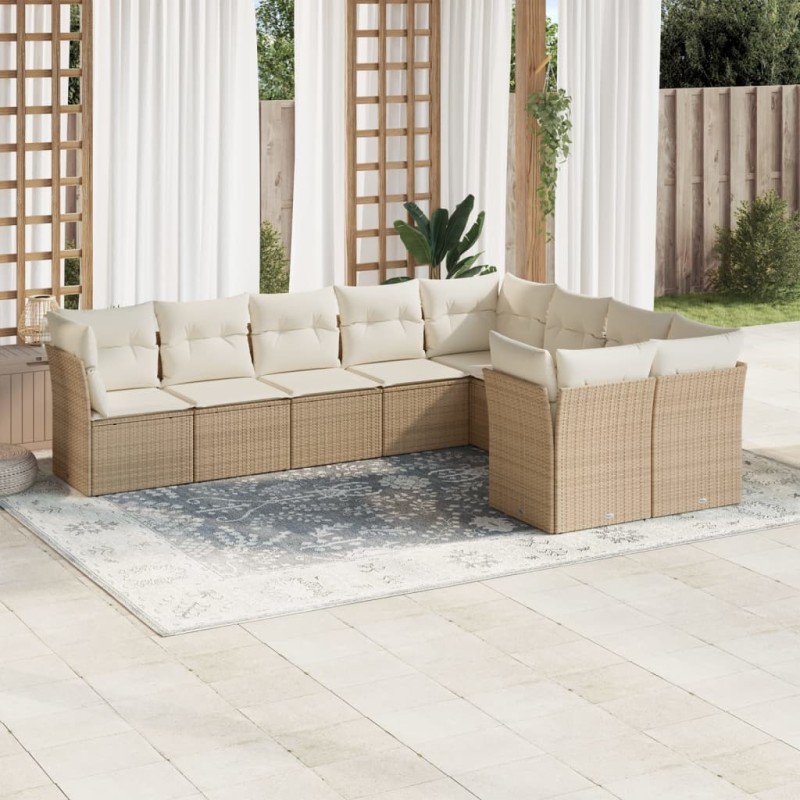 vidaXL 9-tlg. Garten-Sofagarnitur mit Kissen Beige Poly Rattan vidaXL 9-tlg. Garten-Sofagarnitur mit Kissen Beige Poly Rattan