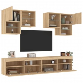 vidaXL 6-tlg. TV-Wohnwand mit LED-Leuchten Sonoma-Eiche