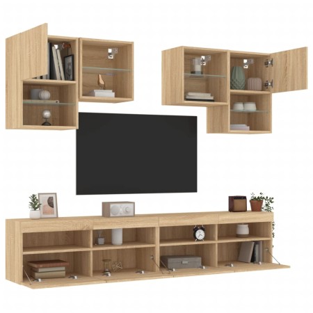 vidaXL 6-tlg. TV-Wohnwand mit LED-Leuchten Sonoma-Eiche