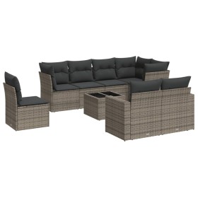 vidaXL 9-tlg. Garten-Sofagarnitur mit Kissen Grau Poly Rattan