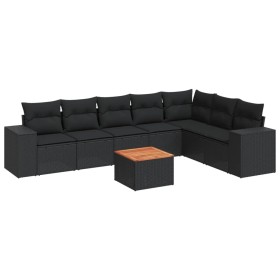 vidaXL 8-tlg. Garten-Sofagarnitur mit Kissen Schwarz Poly Rattan