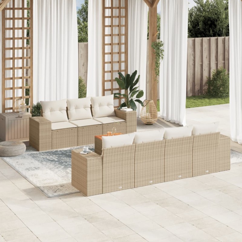 vidaXL 8-tlg. Garten-Sofagarnitur mit Kissen Beige Poly Rattan vidaXL 8-tlg. Garten-Sofagarnitur mit Kissen Beige Poly Rattan