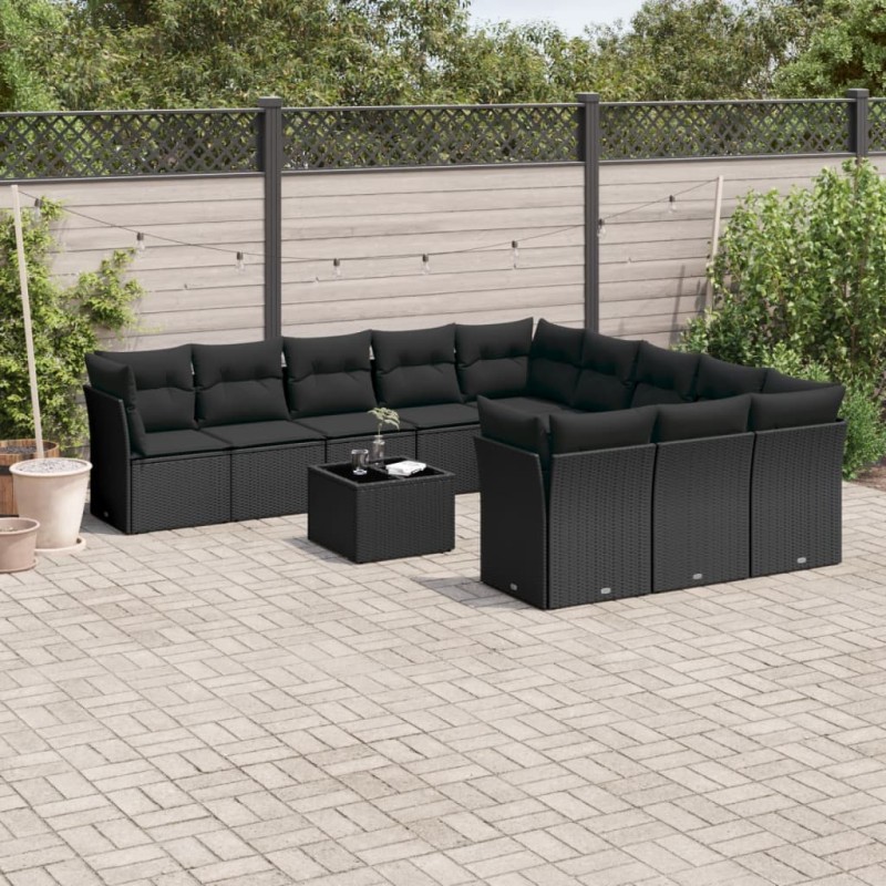 vidaXL 12-tlg. Garten-Sofagarnitur mit Kissen Schwarz Poly Rattan vidaXL 12-tlg. Garten-Sofagarnitur mit Kissen Schwarz Poly Rattan