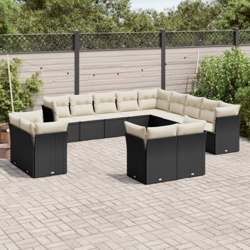 vidaXL 13-tlg. Garten-Sofagarnitur mit Kissen Schwarz Poly Rattan vidaXL 13-tlg. Garten-Sofagarnitur mit Kissen Schwarz Poly Rattan