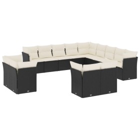 vidaXL 13-tlg. Garten-Sofagarnitur mit Kissen Schwarz Poly Rattan
