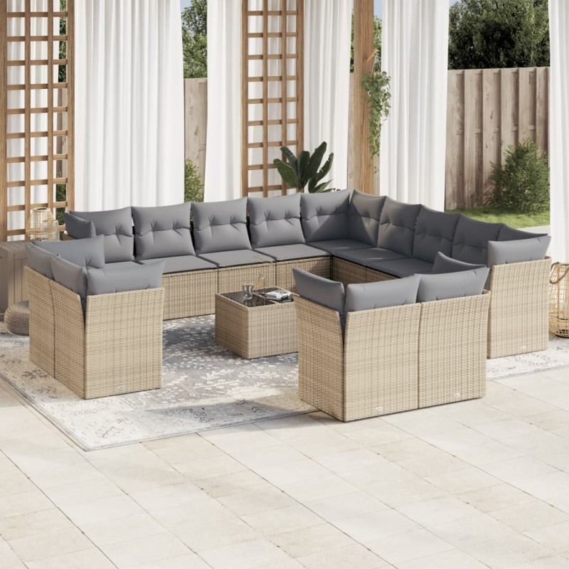vidaXL 14-tlg. Garten-Sofagarnitur mit Kissen Beige Poly Rattan vidaXL 14-tlg. Garten-Sofagarnitur mit Kissen Beige Poly Rattan
