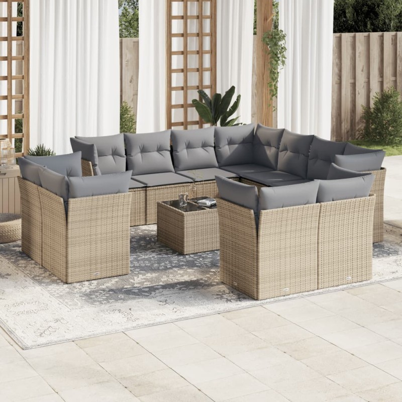 vidaXL 12-tlg. Garten-Sofagarnitur mit Kissen Beige Poly Rattan vidaXL 12-tlg. Garten-Sofagarnitur mit Kissen Beige Poly Rattan