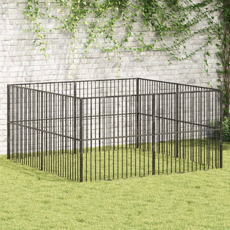 vidaXL Hundelaufstall 8-tlg. Schwarz Verzinkter Stahl vidaXL Hundelaufstall 8-tlg. Schwarz Verzinkter Stahl