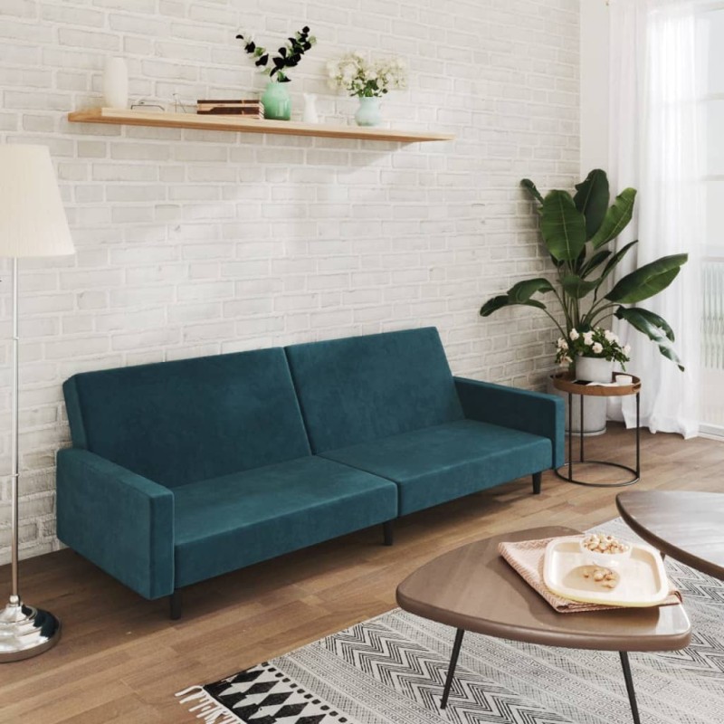 vidaXL Schlafsofa 2-Sitzer Blau Samt vidaXL Schlafsofa 2-Sitzer Blau Samt
