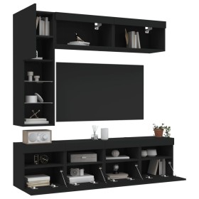 vidaXL 7-tlg. TV-Wohnwand mit LED-Leuchten Schwarz