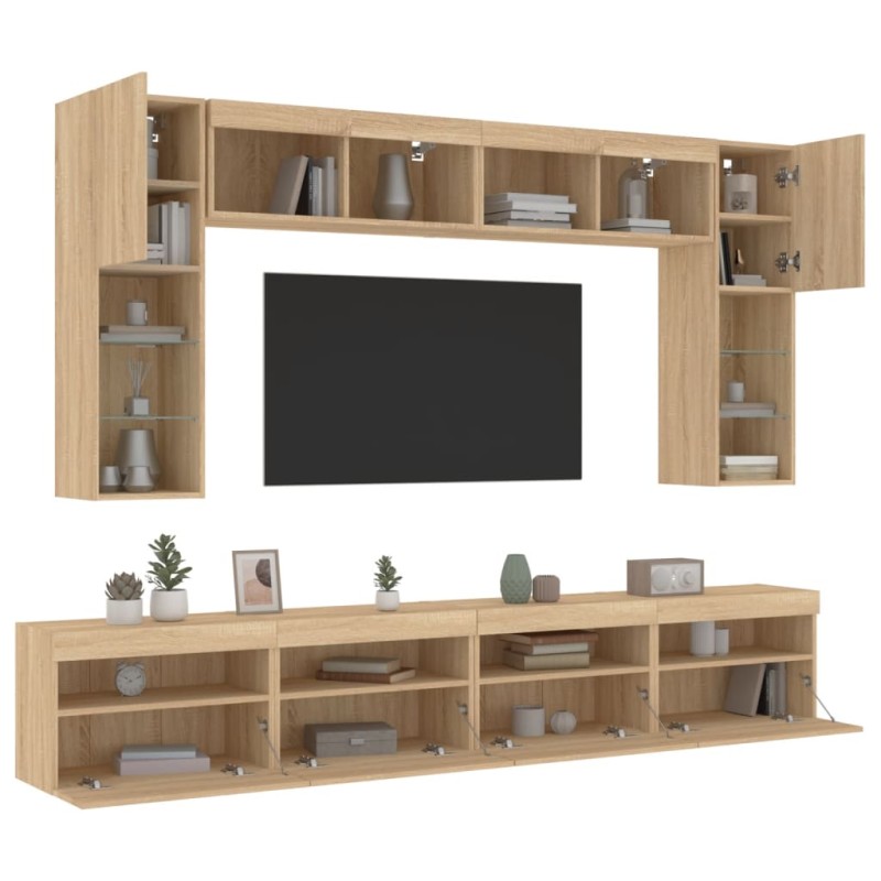 vidaXL 8-tlg. TV-Wohnwand mit LED-Leuchten Sonoma-Eiche vidaXL 8-tlg. TV-Wohnwand mit LED-Leuchten Sonoma-Eiche