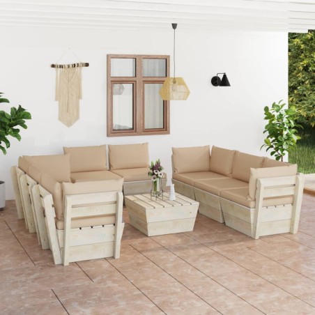 9-tlg. Garten-Sofagarnitur aus Paletten mit Kissen Fichtenholz