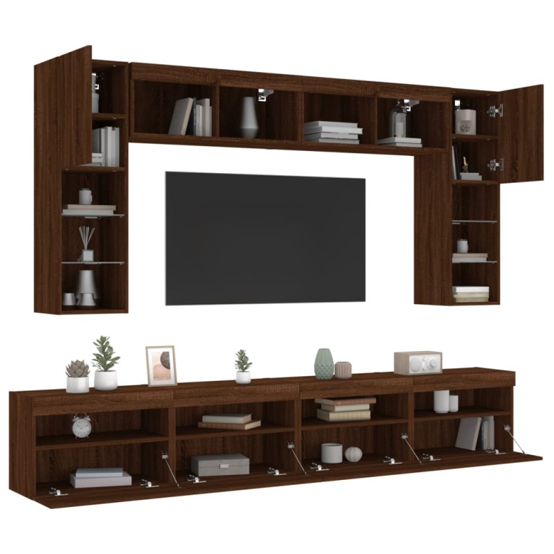 vidaXL 8-tlg. TV-Wohnwand mit LED-Leuchten Braun Eichen-Optik vidaXL 8-tlg. TV-Wohnwand mit LED-Leuchten Braun Eichen-Optik