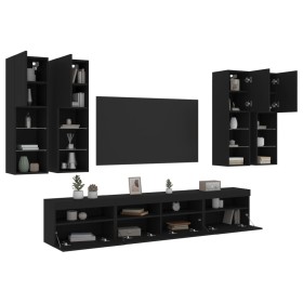 vidaXL 7-tlg. TV-Wohnwand mit LED-Leuchten Schwarz
