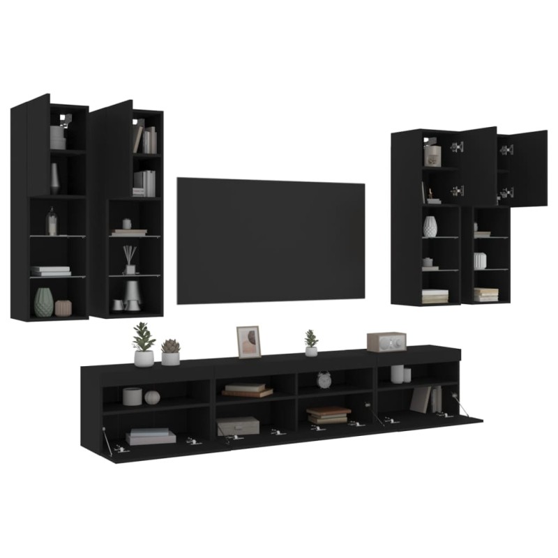 vidaXL 7-tlg. TV-Wohnwand mit LED-Leuchten Schwarz vidaXL 7-tlg. TV-Wohnwand mit LED-Leuchten Schwarz
