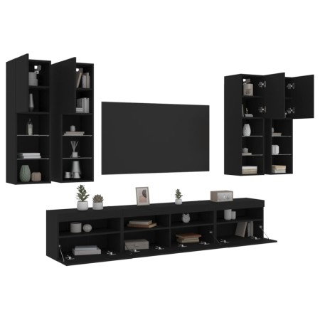 vidaXL 7-tlg. TV-Wohnwand mit LED-Leuchten Schwarz