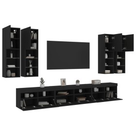 vidaXL 7-tlg. TV-Wohnwand mit LED-Leuchten Schwarz