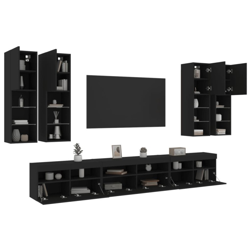 vidaXL 7-tlg. TV-Wohnwand mit LED-Leuchten Schwarz vidaXL 7-tlg. TV-Wohnwand mit LED-Leuchten Schwarz