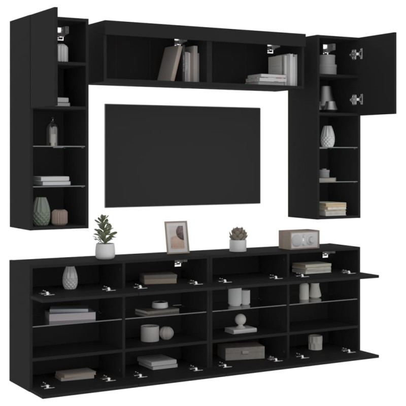 vidaXL 6-tlg. TV-Wohnwand mit LED-Leuchten Schwarz vidaXL 6-tlg. TV-Wohnwand mit LED-Leuchten Schwarz
