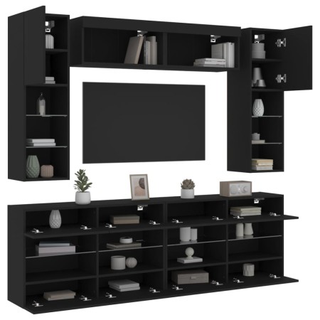 vidaXL 6-tlg. TV-Wohnwand mit LED-Leuchten Schwarz