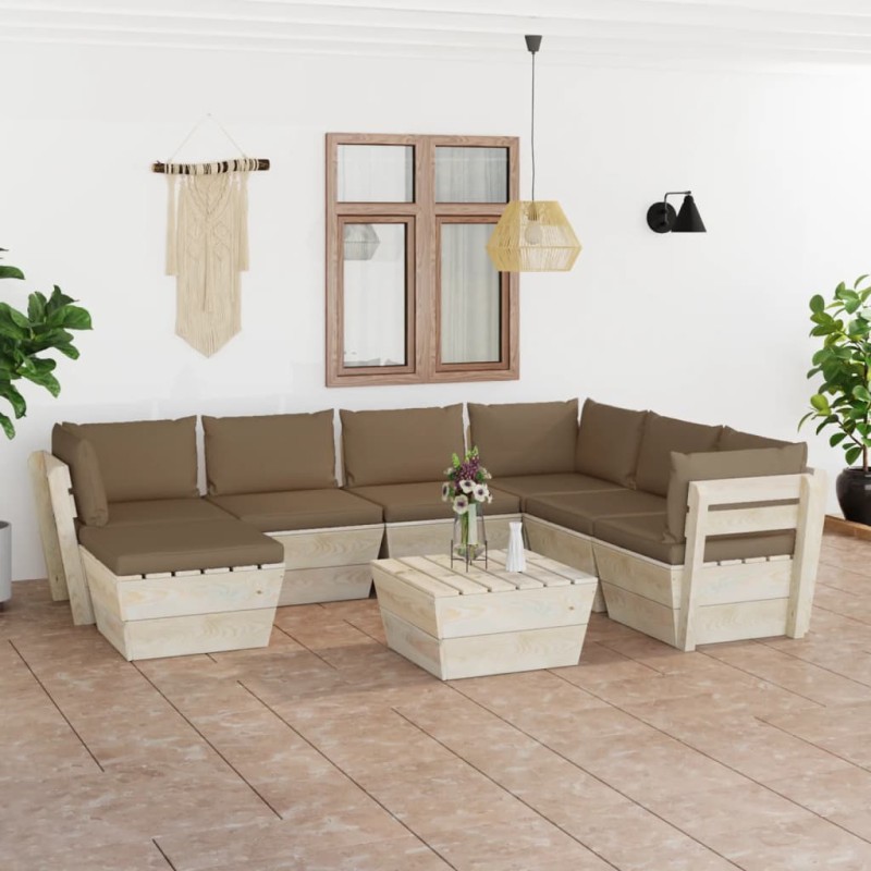 8-tlg. Garten-Sofagarnitur aus Paletten mit Kissen Fichtenholz 8-tlg. Garten-Sofagarnitur aus Paletten mit Kissen Fichtenholz