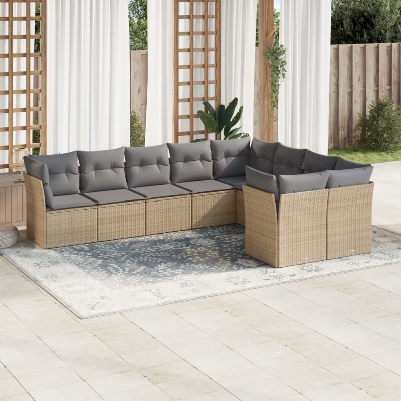 vidaXL 9-tlg. Garten-Sofagarnitur mit Kissen Beige Poly Rattan vidaXL 9-tlg. Garten-Sofagarnitur mit Kissen Beige Poly Rattan