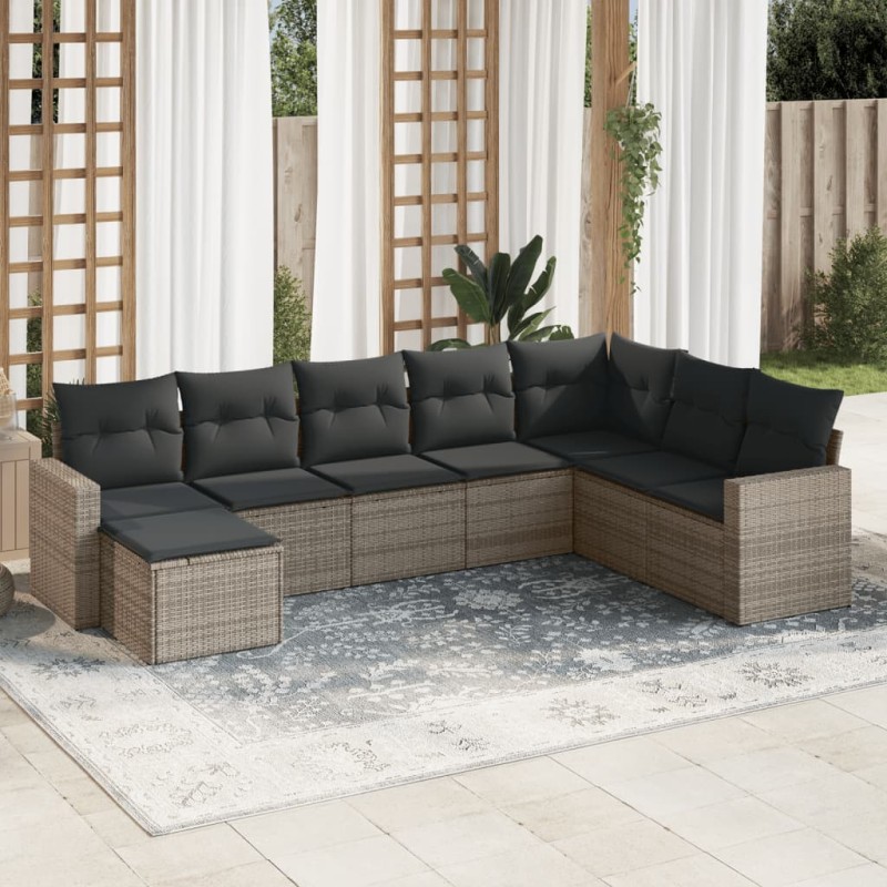 vidaXL 8-tlg. Garten-Sofagarnitur mit Kissen Grau Poly Rattan vidaXL 8-tlg. Garten-Sofagarnitur mit Kissen Grau Poly Rattan