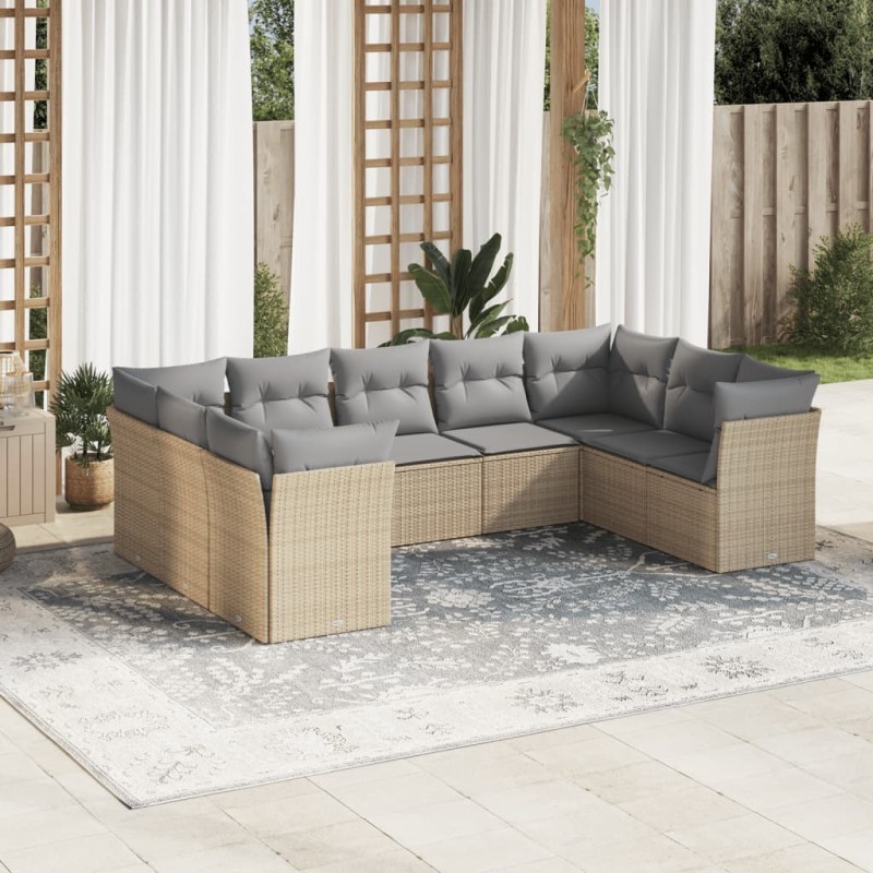 vidaXL 9-tlg. Garten-Sofagarnitur mit Kissen Beige Poly Rattan vidaXL 9-tlg. Garten-Sofagarnitur mit Kissen Beige Poly Rattan