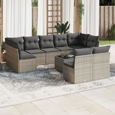 vidaXL 10-tlg. Garten-Sofagarnitur mit Kissen Grau Poly Rattan