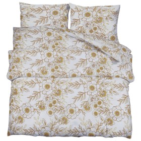 vidaXL Bettwäsche-Set Weiß und Braun 225x220 cm Baumwolle