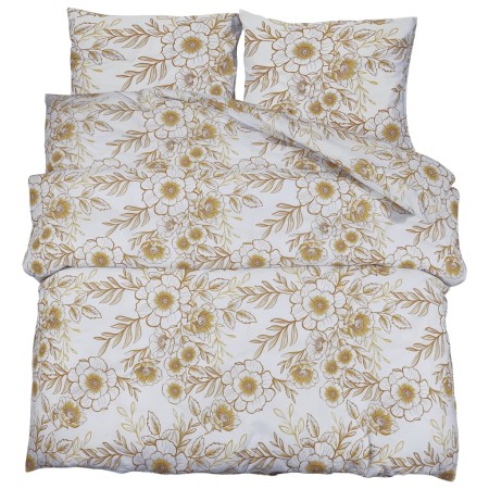 vidaXL Bettwäsche-Set Weiß und Braun 225x220 cm Baumwolle