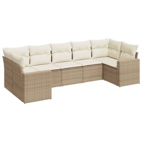 vidaXL 7-tlg. Garten-Sofagarnitur mit Kissen Beige Poly Rattan