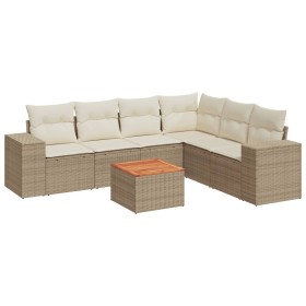 vidaXL 7-tlg. Garten-Sofagarnitur mit Kissen Beige Poly Rattan
