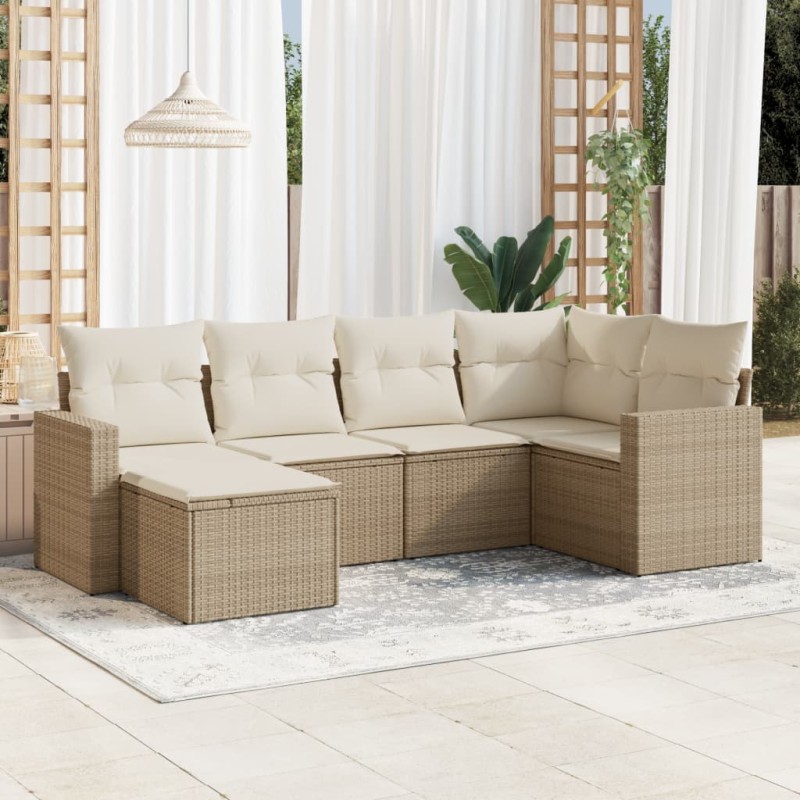 vidaXL 6-tlg. Garten-Sofagarnitur mit Kissen Beige Poly Rattan vidaXL 6-tlg. Garten-Sofagarnitur mit Kissen Beige Poly Rattan