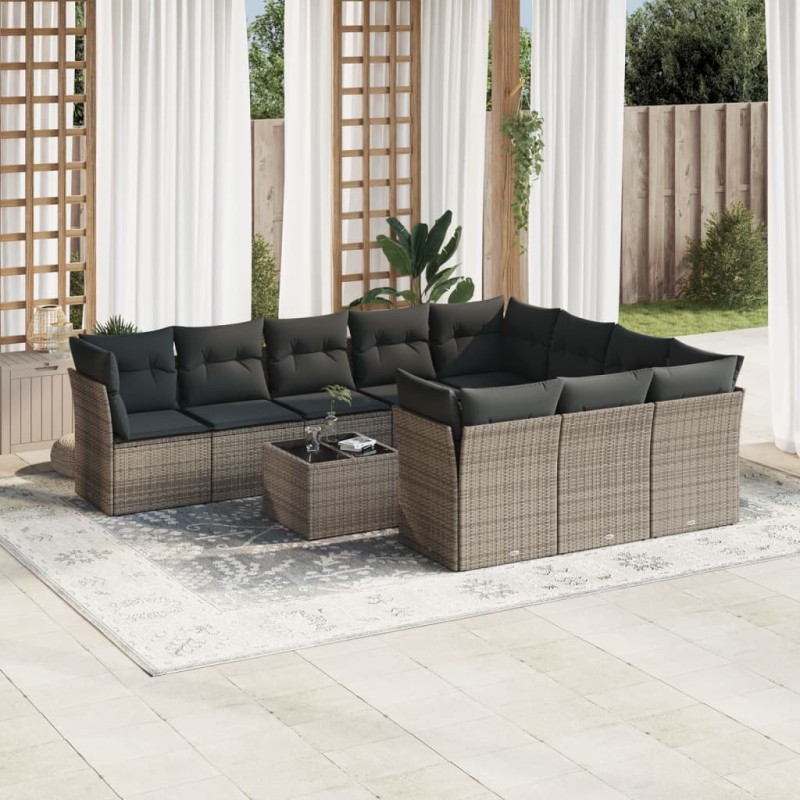 vidaXL 11-tlg. Garten-Sofagarnitur mit Kissen Grau Poly Rattan vidaXL 11-tlg. Garten-Sofagarnitur mit Kissen Grau Poly Rattan