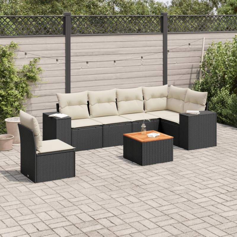 vidaXL 7-tlg. Garten-Sofagarnitur mit Kissen Schwarz Poly Rattan vidaXL 7-tlg. Garten-Sofagarnitur mit Kissen Schwarz Poly Rattan