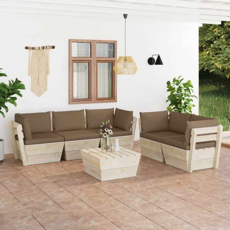 6-tlg. Garten-Sofagarnitur aus Paletten mit Kissen Fichtenholz 6-tlg. Garten-Sofagarnitur aus Paletten mit Kissen Fichtenholz