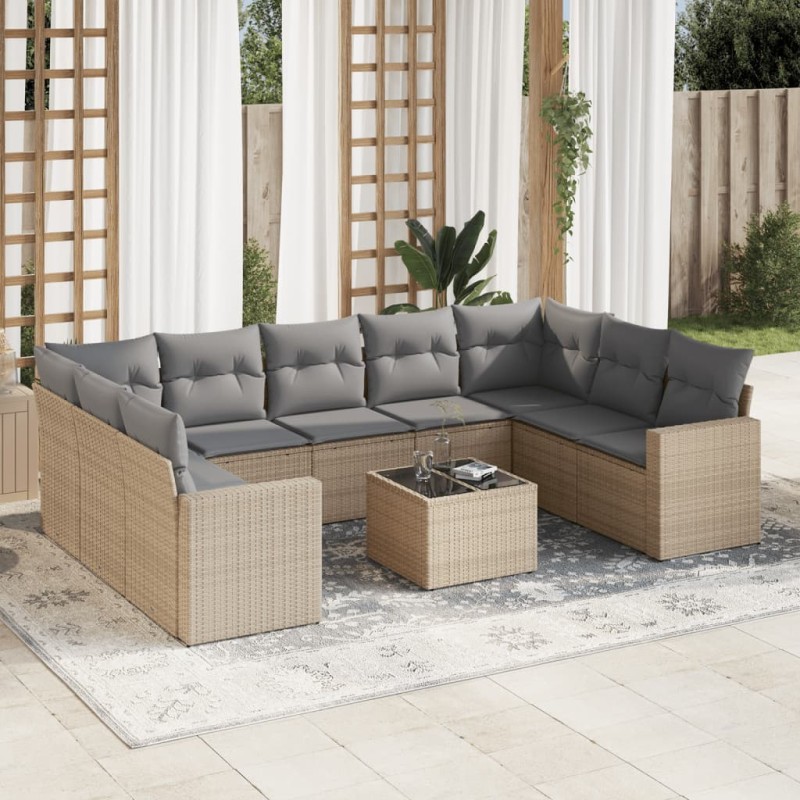 vidaXL 10-tlg. Garten-Sofagarnitur mit Kissen Beige Poly Rattan vidaXL 10-tlg. Garten-Sofagarnitur mit Kissen Beige Poly Rattan