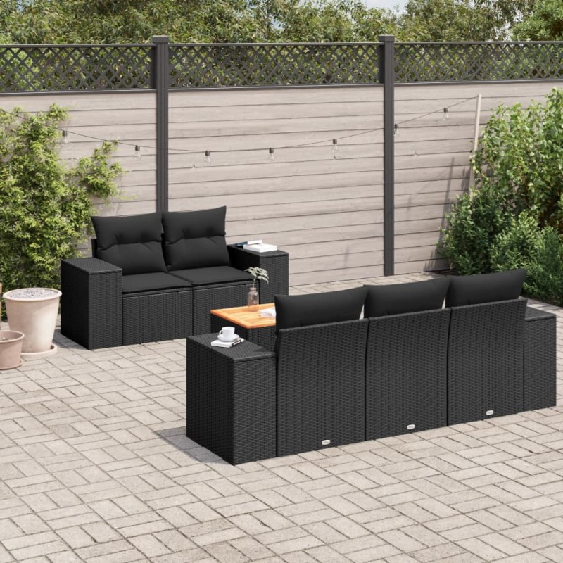 vidaXL 6-tlg. Garten-Sofagarnitur mit Kissen Schwarz Poly Rattan vidaXL 6-tlg. Garten-Sofagarnitur mit Kissen Schwarz Poly Rattan