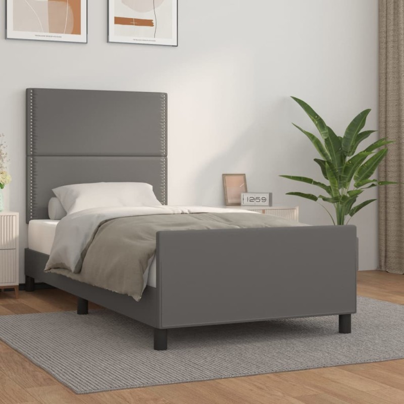 vidaXL Bettgestell mit Kopfteil Grau 100x200 cm Kunstleder vidaXL Bettgestell mit Kopfteil Grau 100x200 cm Kunstleder