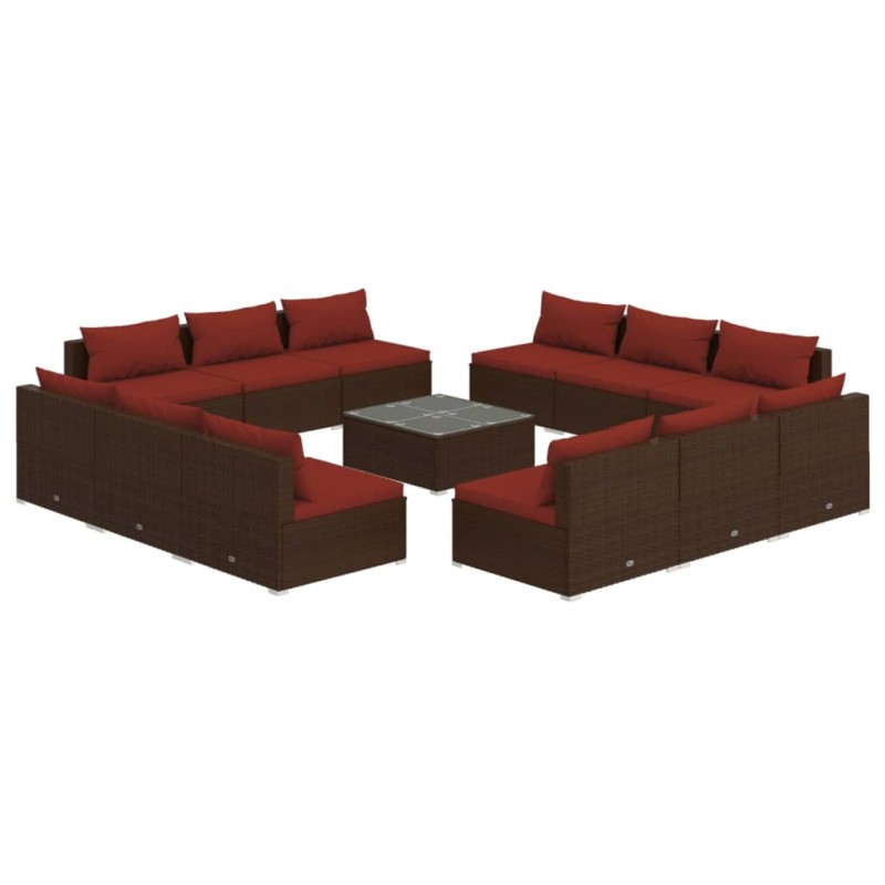 vidaXL 13-tlg. Garten-Lounge-Set mit Kissen Poly Rattan Braun vidaXL 13-tlg. Garten-Lounge-Set mit Kissen Poly Rattan Braun