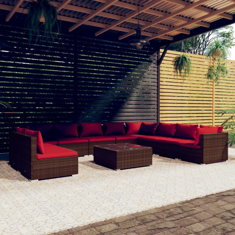 vidaXL 11-tlg. Garten-Lounge-Set mit Kissen Braun Poly Rattan vidaXL 11-tlg. Garten-Lounge-Set mit Kissen Braun Poly Rattan