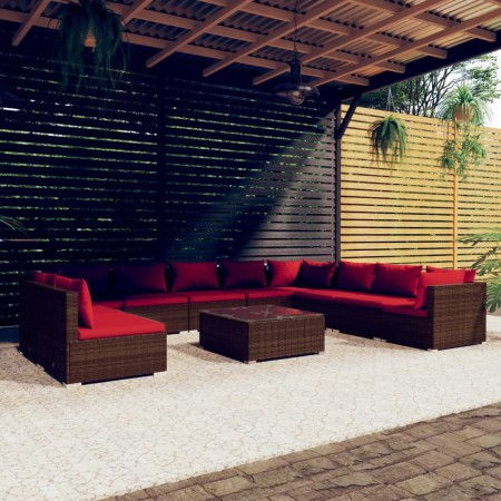 vidaXL 11-tlg. Garten-Lounge-Set mit Kissen Braun Poly Rattan