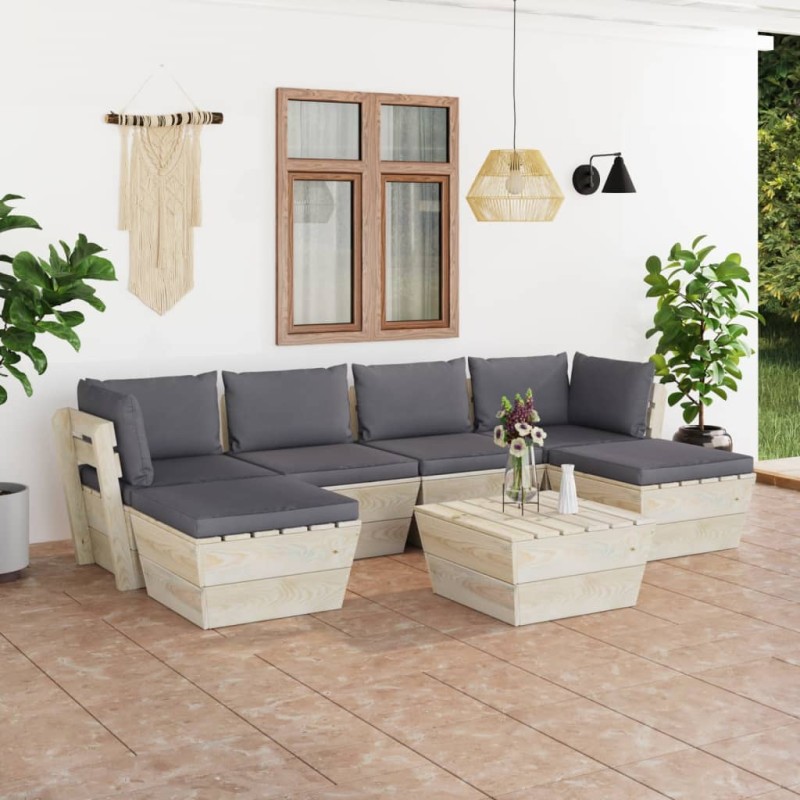 7-tlg. Garten-Sofagarnitur aus Paletten mit Kissen Fichtenholz 7-tlg. Garten-Sofagarnitur aus Paletten mit Kissen Fichtenholz