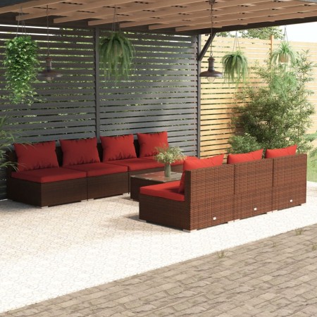 vidaXL 8-tlg. Garten-Lounge-Set mit Kissen Poly Rattan Braun